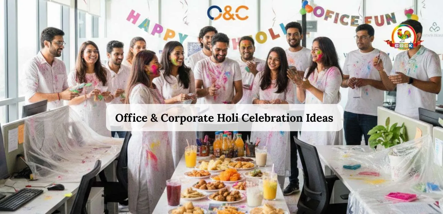 Office and Corporate Holi Celebration Ideas with Cock Colours