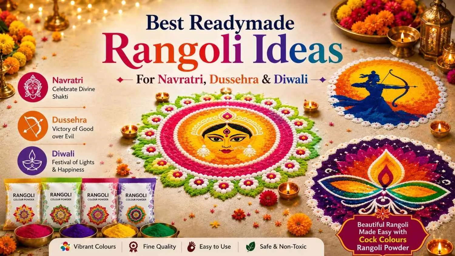 Readymade Rangoli Ideas for Navratri, Dussehra & Diwali 2026