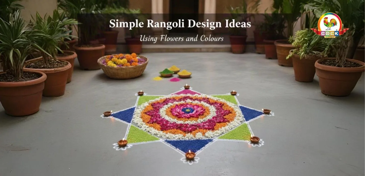 Simple Rangoli Design Ideas with Flowers and Colours