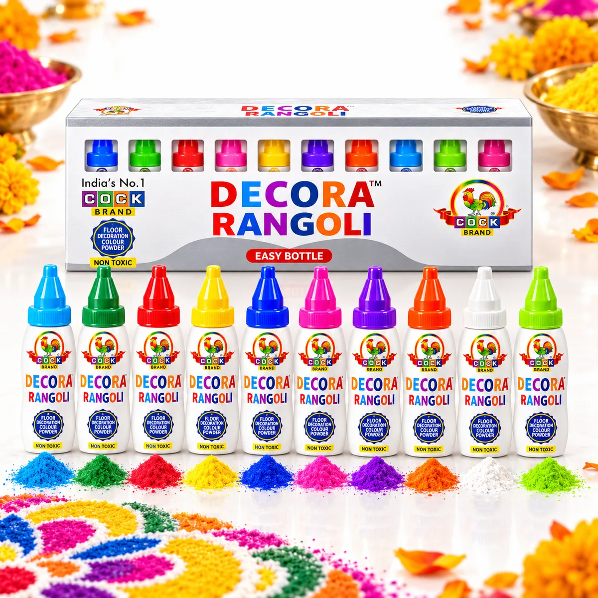 Decora Rangoli Easy Bottle box with 10 colour bottles