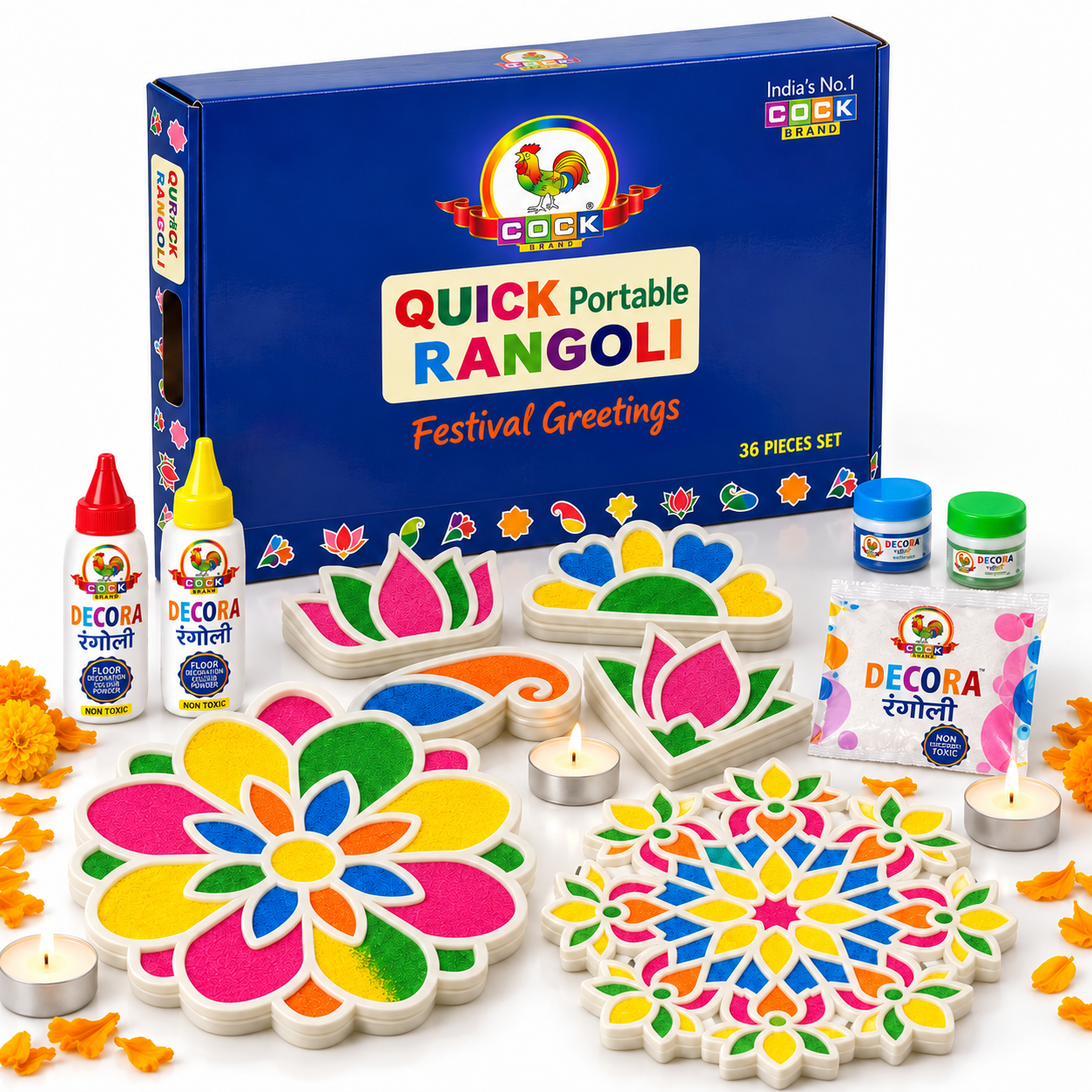 Rangoli Kit for Kids – 36-Piece Diwali Gift | Cock Colours