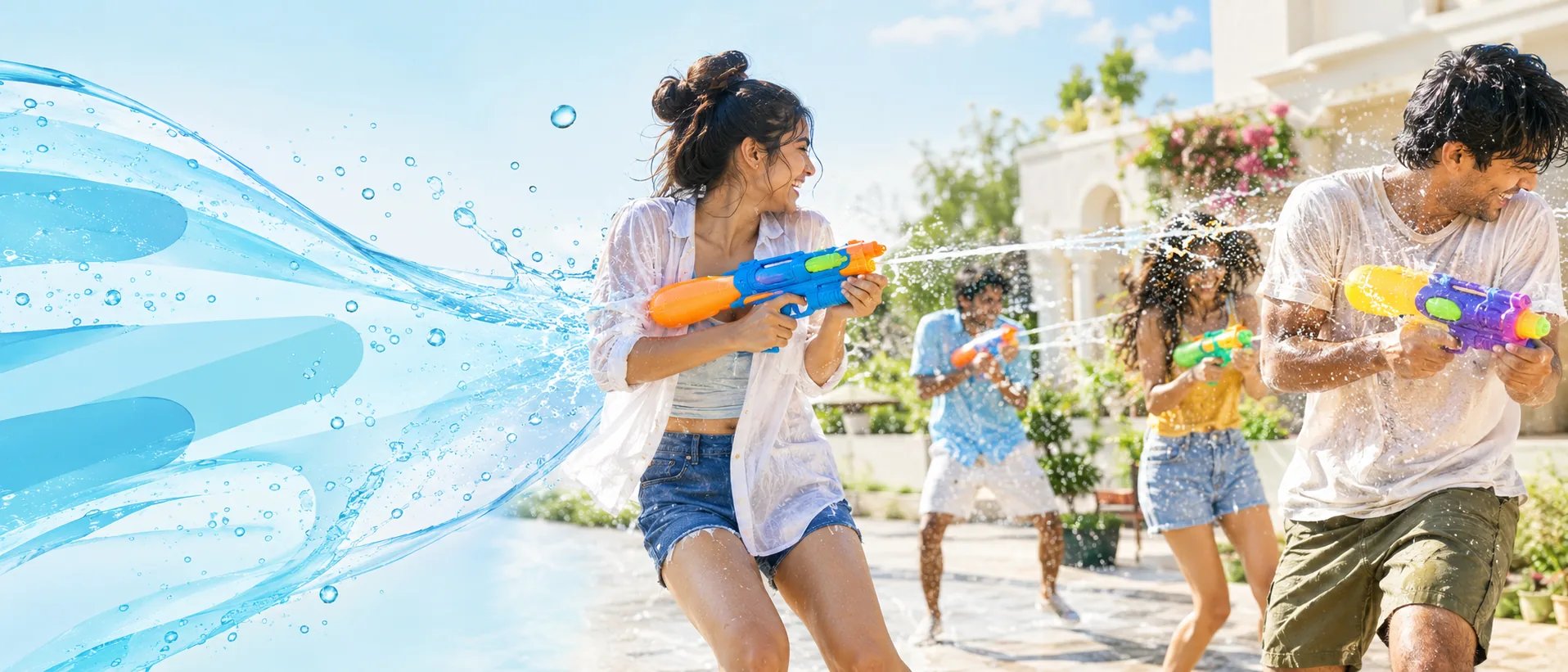 Moulded pressure water guns in bright colours