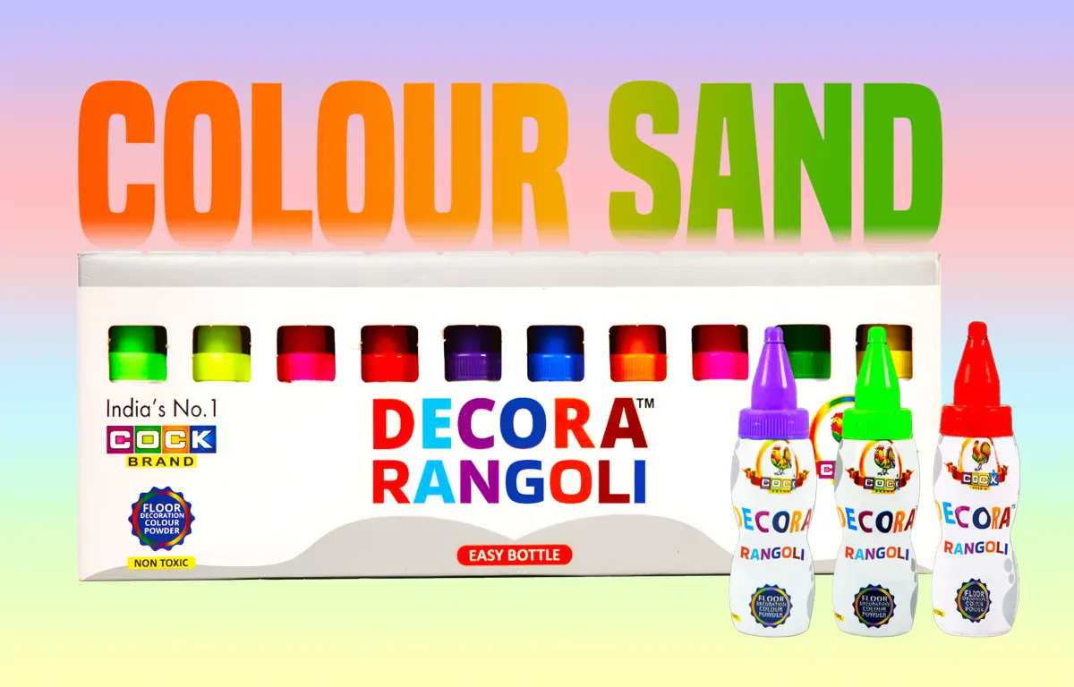 Decora colour sand for rangoli in easy-pour bottles