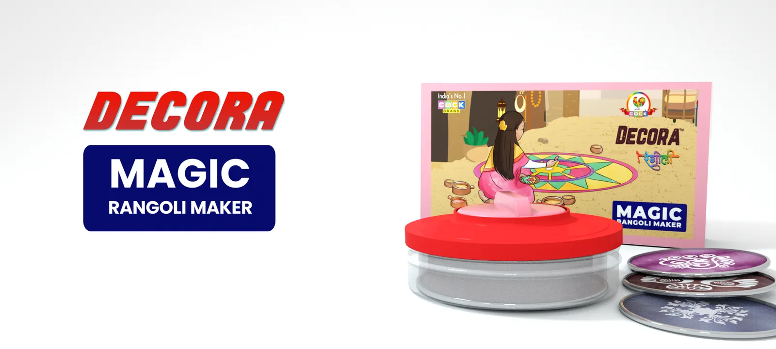 The Decora Magic rangoli maker with stencil discs